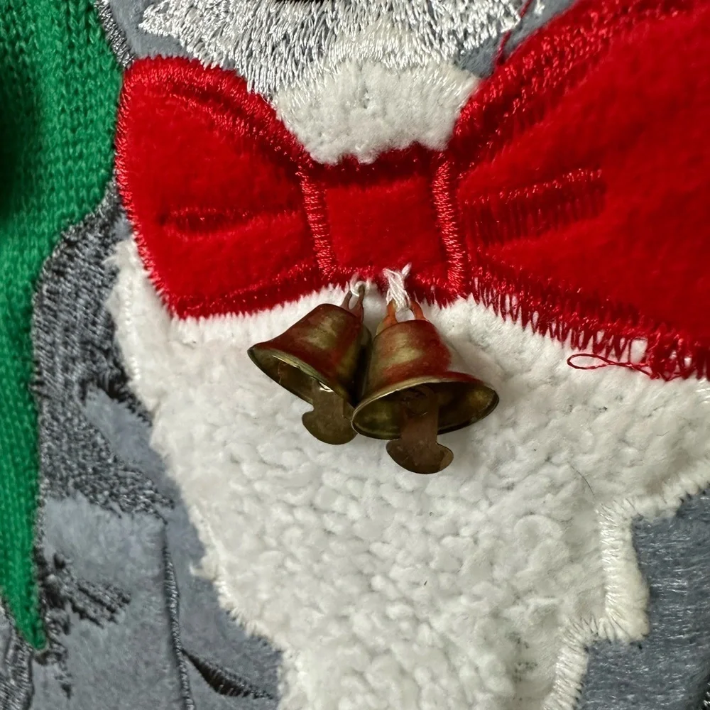 Meowy Christmas Kitty with Bells Ugly Christmas Sweater Sz XL